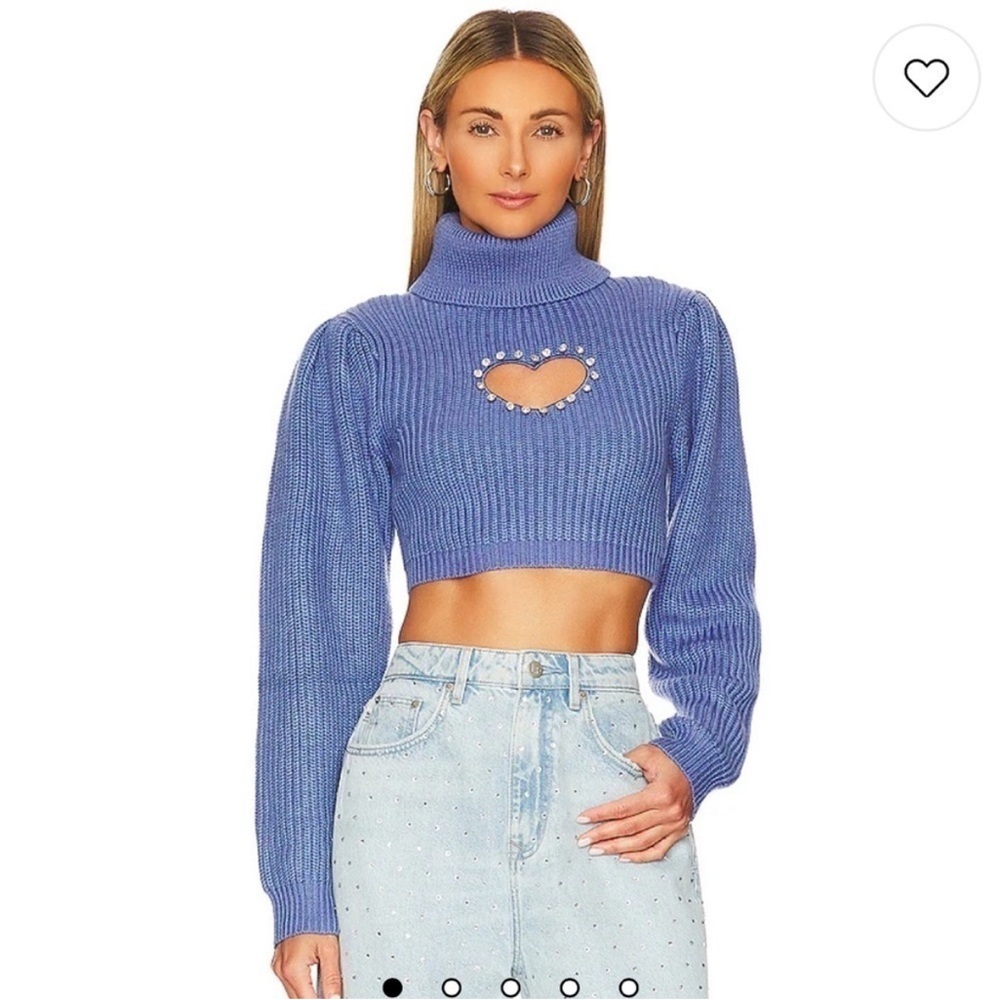 Blue Cropped Sweater with Heart Cut-out